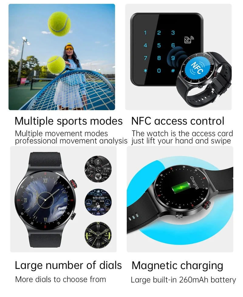 2023 Luxus-Smartwatches für Männer, NFC, BT-Anruf, Fitness, wasserdicht, Sport, Handgelenk, intelligente Smartwatches für Frauen, Kinder, Xiaomi, Huawei