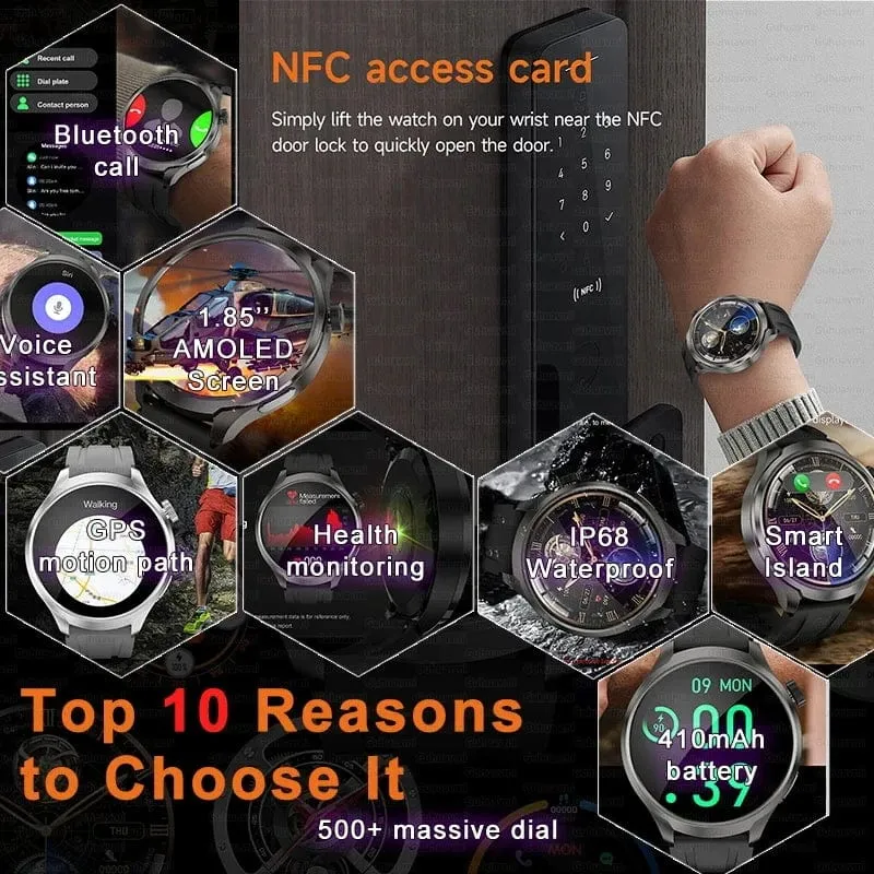 2024 Neu für Huawei Outdoor Sports Smart Watch Männer AMOLED-Bildschirm NFC GPS Kompass Herzfrequenz Wasserdichte Bluetooth-Anruf-SmartWatch