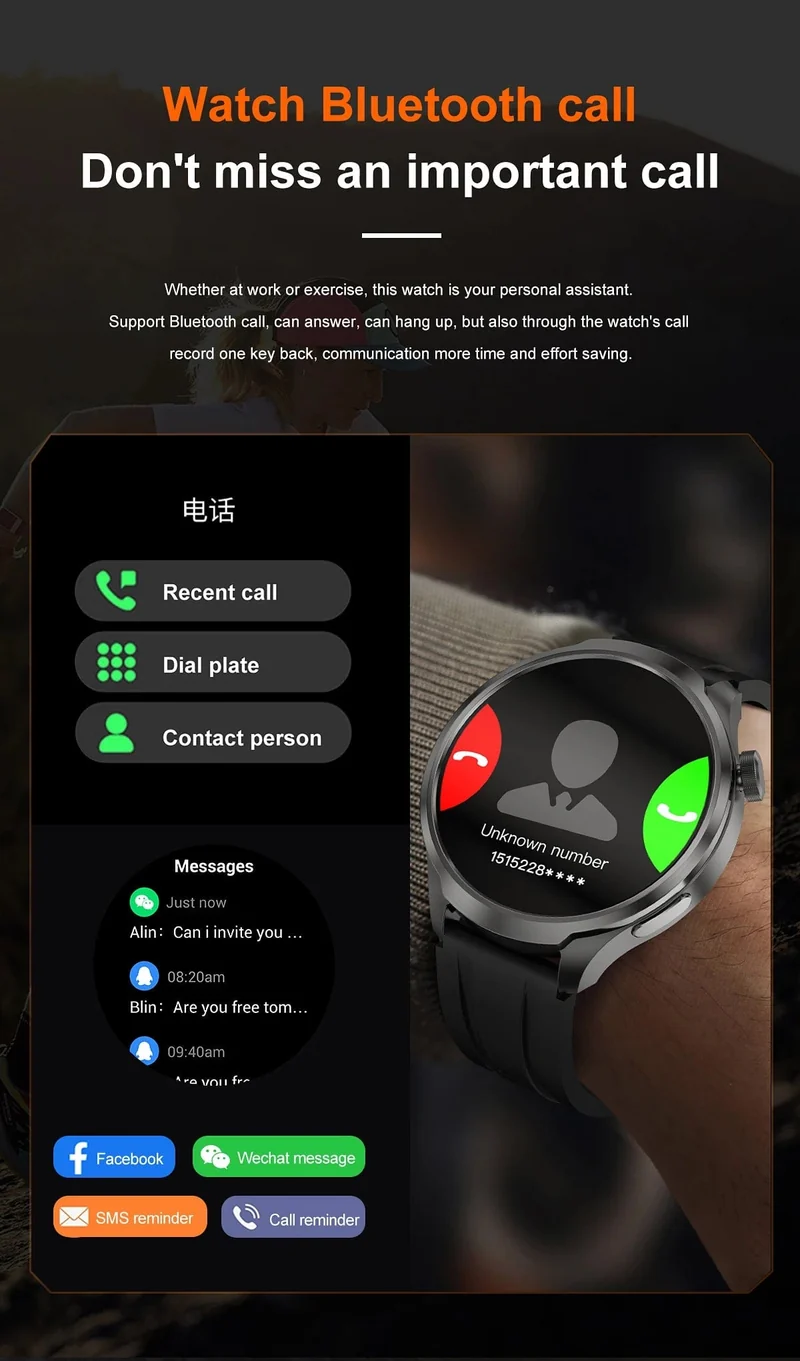 2024 Neu für Huawei Outdoor Sports Smart Watch Männer AMOLED-Bildschirm NFC GPS Kompass Herzfrequenz Wasserdichte Bluetooth-Anruf-SmartWatch