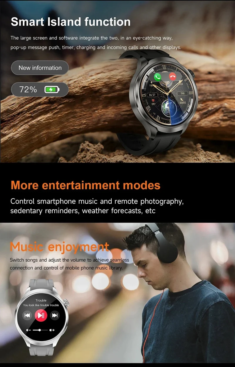 2024 Neu für Huawei Outdoor Sports Smart Watch Männer AMOLED-Bildschirm NFC GPS Kompass Herzfrequenz Wasserdichte Bluetooth-Anruf-SmartWatch