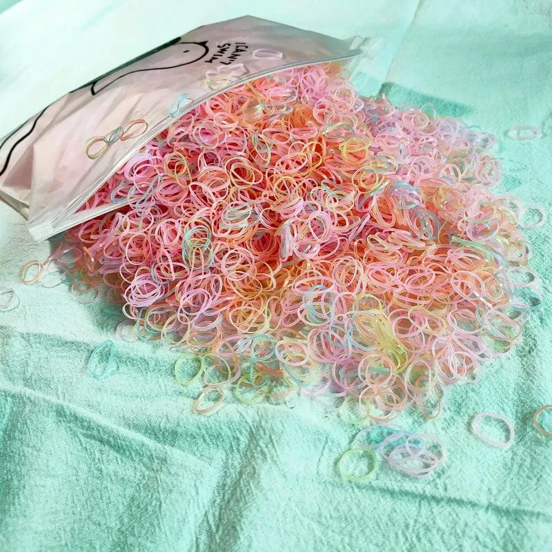500/1000/2000 Stück Mädchen Bunte Einweg-Haargummis aus Gummiband Stirnband Kinder Pferdeschwanzhalter Bänder Kinder Haarschmuck