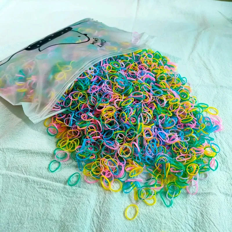 500/1000/2000 Stück Mädchen Bunte Einweg-Haargummis aus Gummiband Stirnband Kinder Pferdeschwanzhalter Bänder Kinder Haarschmuck