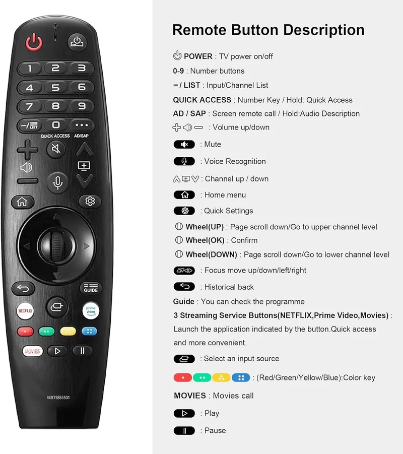 Ersatzfernbedienung kompatibel mit LG Smart TV Voice Magic Remote mit Voice Pointer-Funktion für LG-Fernseher UHD OLED QNED