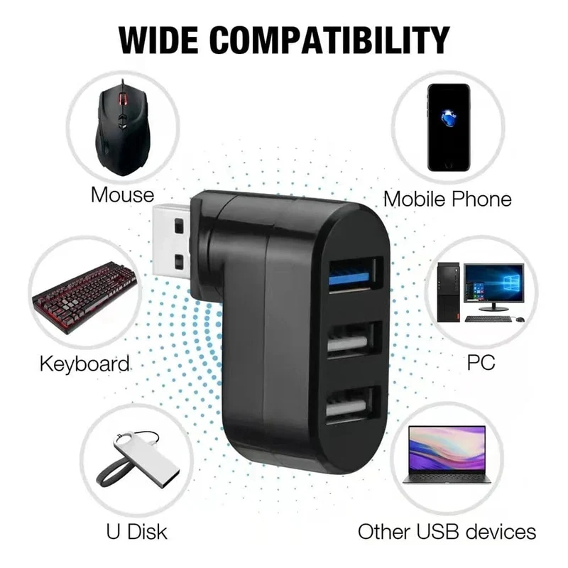 3-Port Multi 2.0 USB-Hub Mini USB-Hub Hochgeschwindigkeits-Rotations-Splitter-Adapter für Laptop-Notebook für PC-Computerzubehör