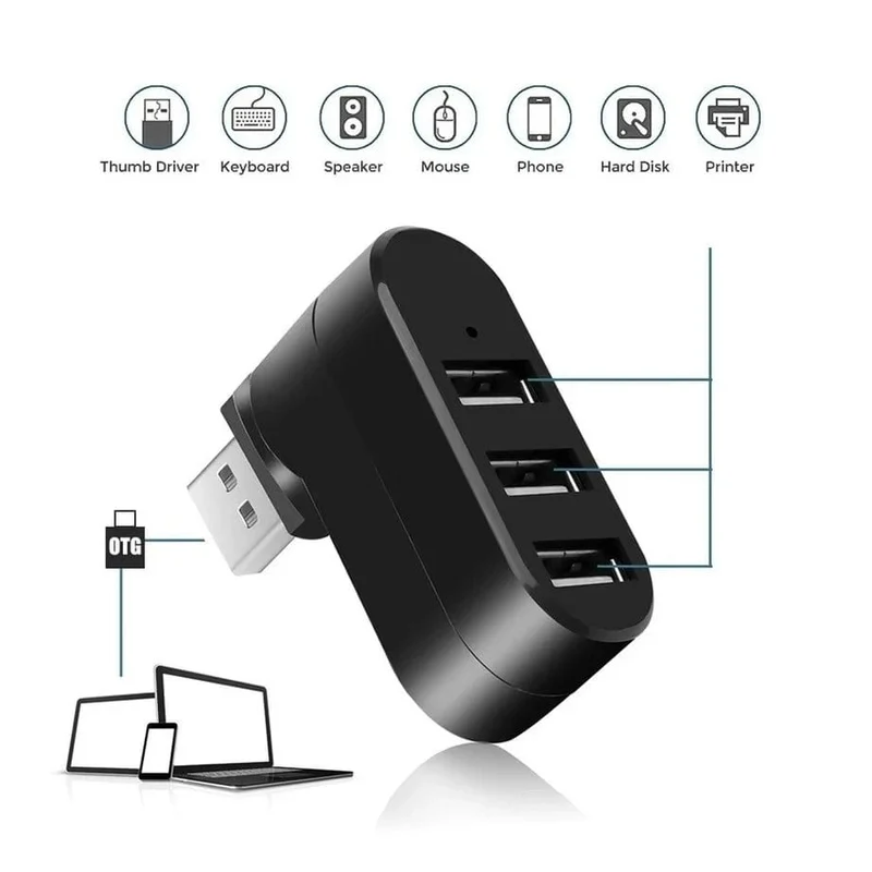 3-Port Multi 2.0 USB-Hub Mini USB-Hub Hochgeschwindigkeits-Rotations-Splitter-Adapter für Laptop-Notebook für PC-Computerzubehör