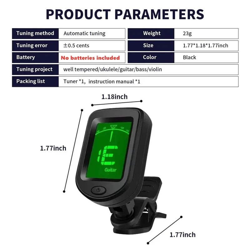 Gitarrentuner für alle Instrumente, elektronisches Stimmgerät zum Anklipsen für Gitarre, Bass, Ukulele, Violine, Mandoline, Banjo