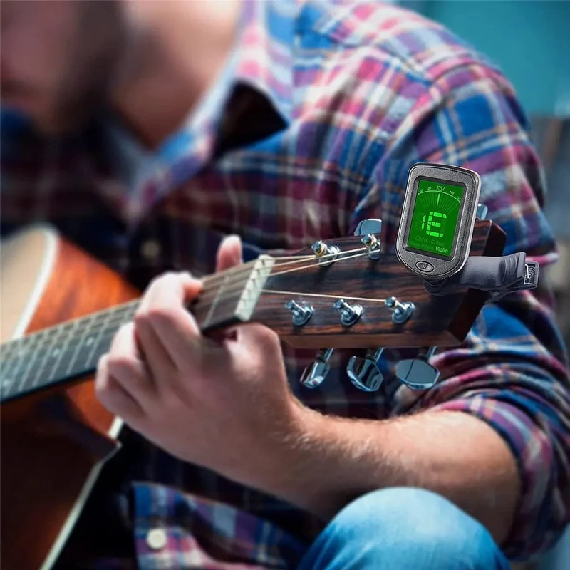 Gitarrentuner für alle Instrumente, elektronisches Stimmgerät zum Anklipsen für Gitarre, Bass, Ukulele, Violine, Mandoline, Banjo