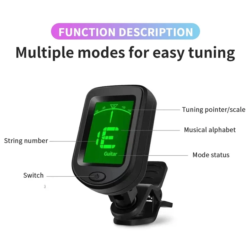 Gitarrentuner für alle Instrumente, elektronisches Stimmgerät zum Anklipsen für Gitarre, Bass, Ukulele, Violine, Mandoline, Banjo
