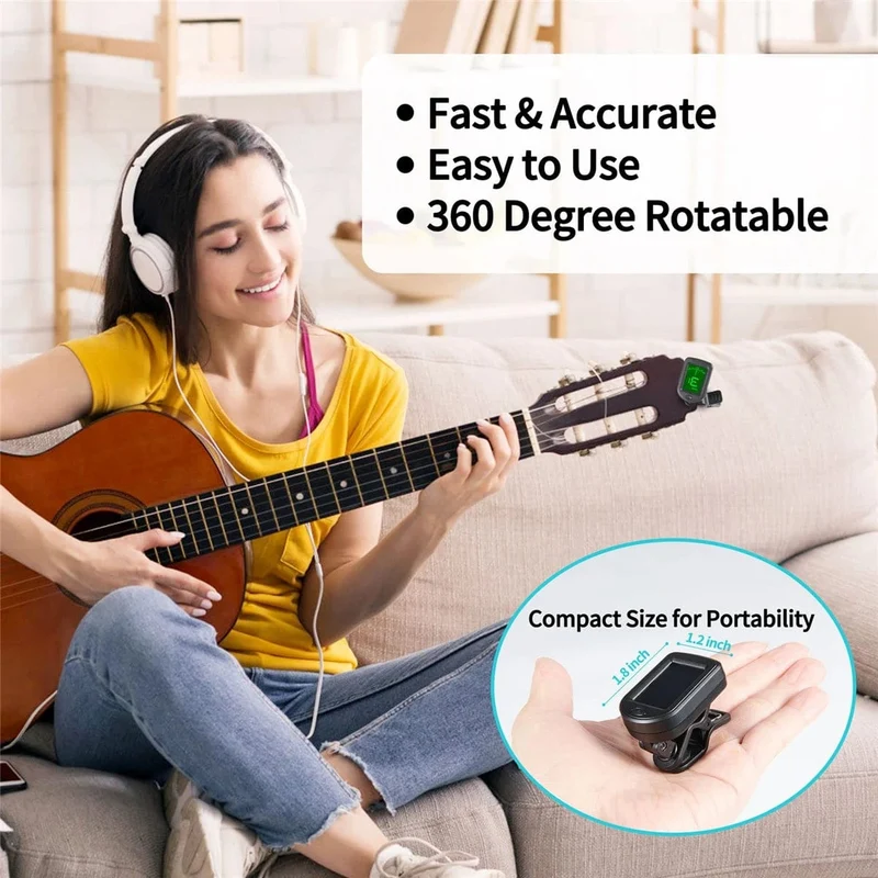 Gitarrentuner für alle Instrumente, elektronisches Stimmgerät zum Anklipsen für Gitarre, Bass, Ukulele, Violine, Mandoline, Banjo