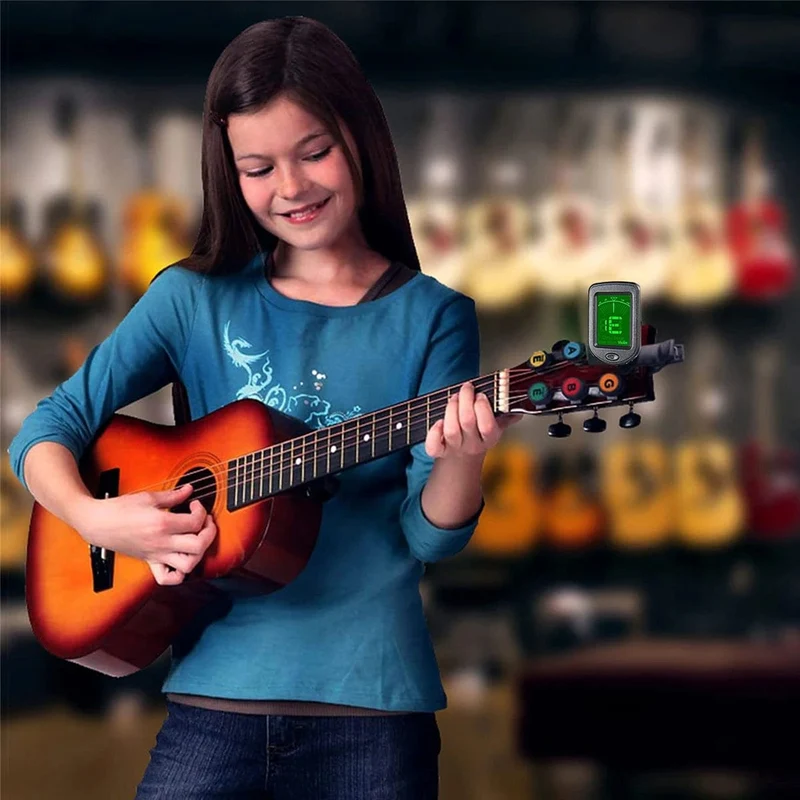 Gitarrentuner für alle Instrumente, elektronisches Stimmgerät zum Anklipsen für Gitarre, Bass, Ukulele, Violine, Mandoline, Banjo
