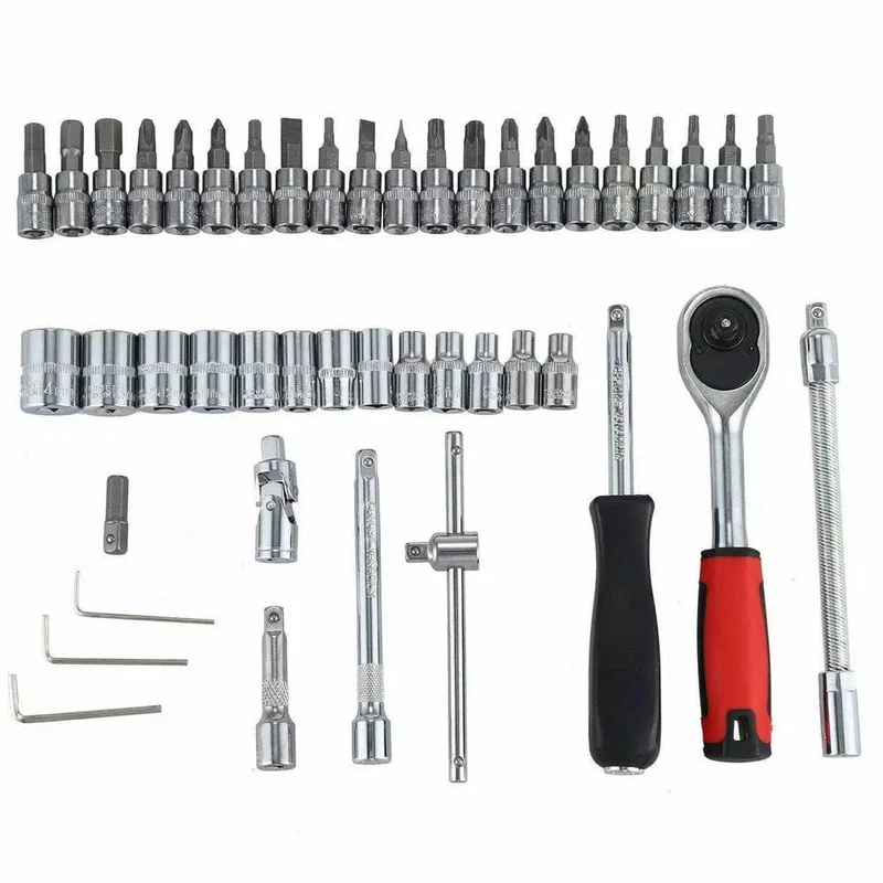 46-teiliger 1/4-Zoll-Antrieb, metrischer Ratschenschlüssel mit flexiblem Kopf, Ringmaulschlüssel, Mechaniker-Werkzeugsatz, Autoreparatur-Werkzeugsatz mit schwarzem Koffer