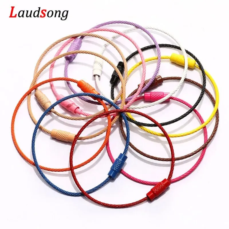 10 stücke Bunte Edelstahl Draht Schlüsselbund Kabel Schleife Schraube Lock Seil Schlüssel Halter Schlüsselring Schlüssel Kette Ringe Outdoor Werkzeuge