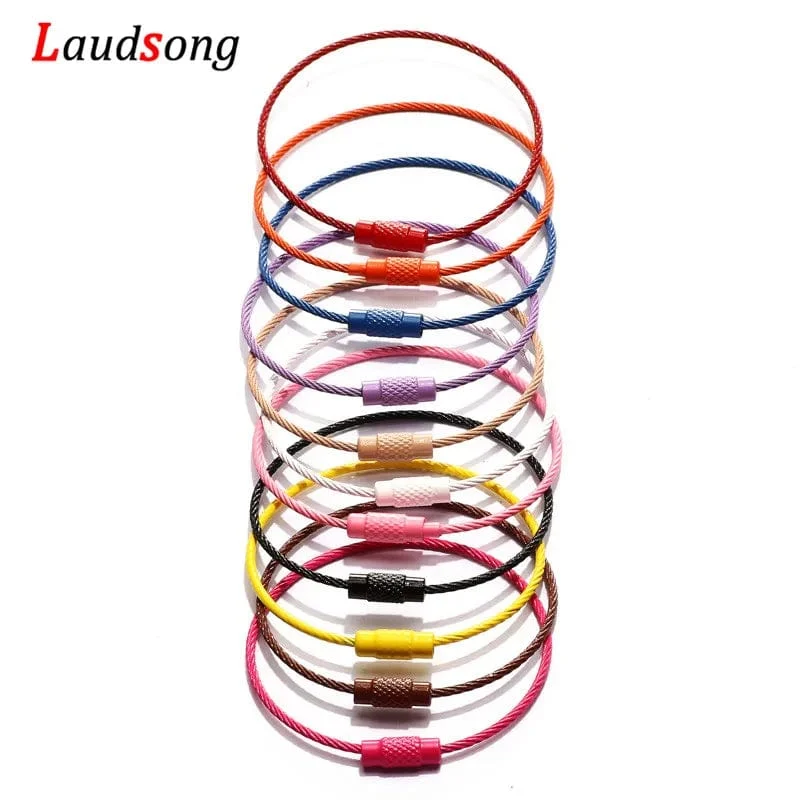 10 stücke Bunte Edelstahl Draht Schlüsselbund Kabel Schleife Schraube Lock Seil Schlüssel Halter Schlüsselring Schlüssel Kette Ringe Outdoor Werkzeuge