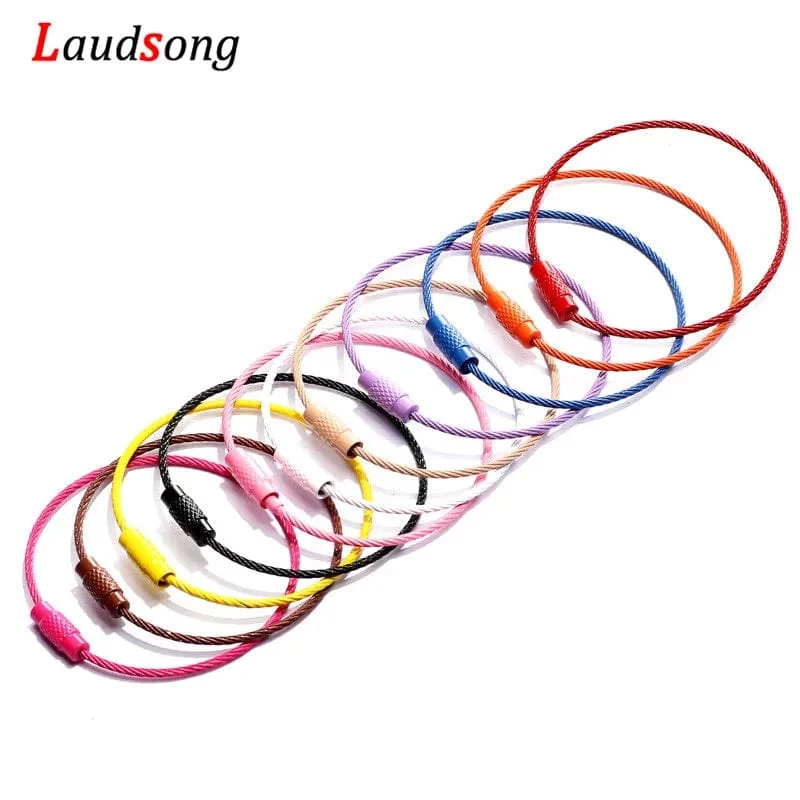 10 stücke Bunte Edelstahl Draht Schlüsselbund Kabel Schleife Schraube Lock Seil Schlüssel Halter Schlüsselring Schlüssel Kette Ringe Outdoor Werkzeuge