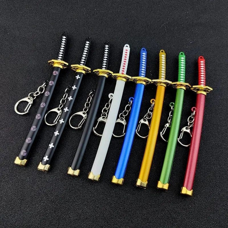 Mini Roronoa Zoro Samurai Schwert Schlüsselanhänger Anime Scheide Schlüsselanhänger Katana Schnalle Schlüsselanhänger für Männer Frauen Cosplay Spielzeug Schmuck Geschenk