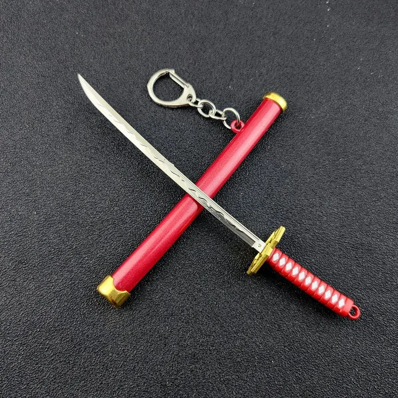 Mini Roronoa Zoro Samurai Schwert Schlüsselanhänger Anime Scheide Schlüsselanhänger Katana Schnalle Schlüsselanhänger für Männer Frauen Cosplay Spielzeug Schmuck Geschenk