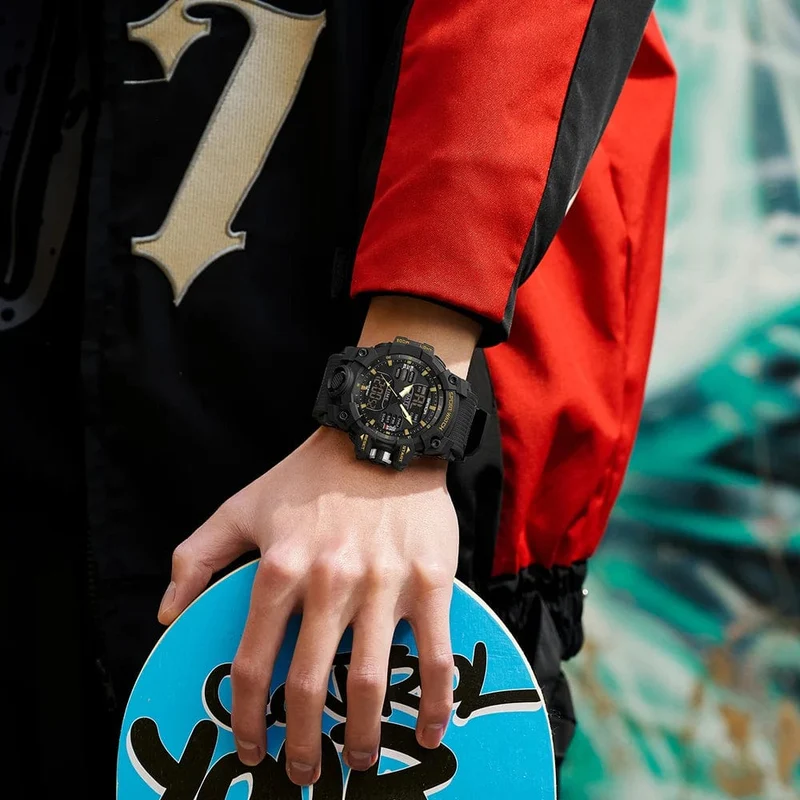 Sanda 6126 Herren-Armbanduhr mit digitaler LED-Anzeige, 3 ATM wasserdicht, Uhrwerk, Chronograph, Sportarmband aus Kunstharz