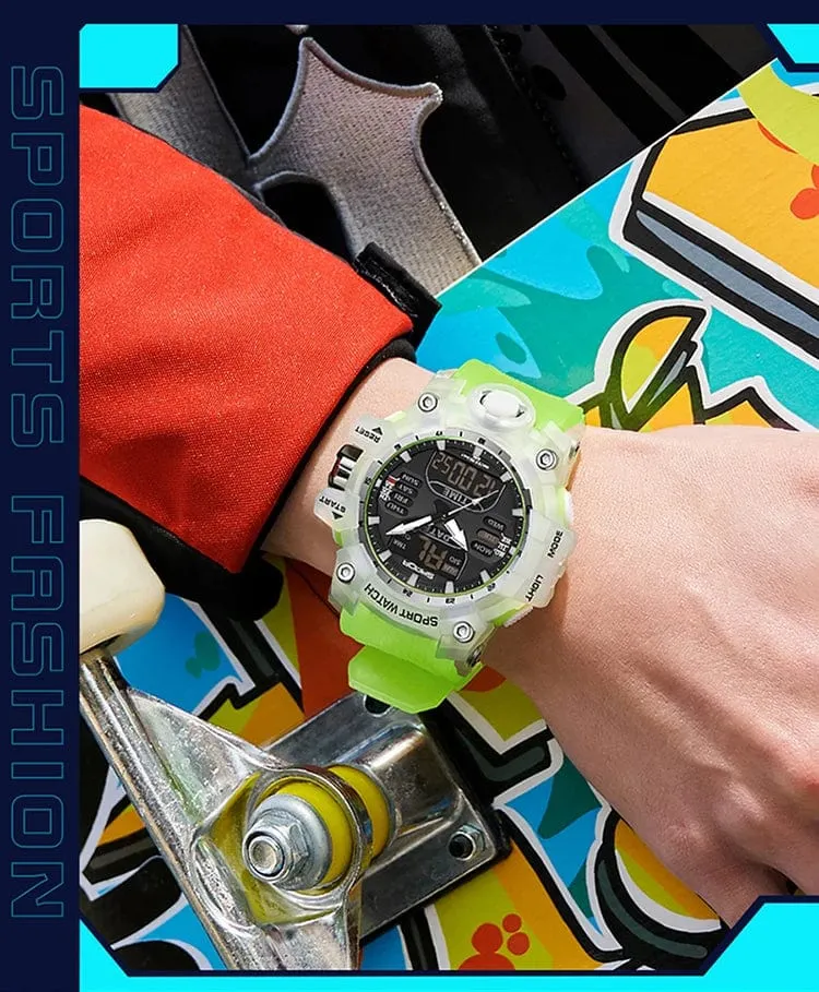 Sanda 6126 Herren-Armbanduhr mit digitaler LED-Anzeige, 3 ATM wasserdicht, Uhrwerk, Chronograph, Sportarmband aus Kunstharz
