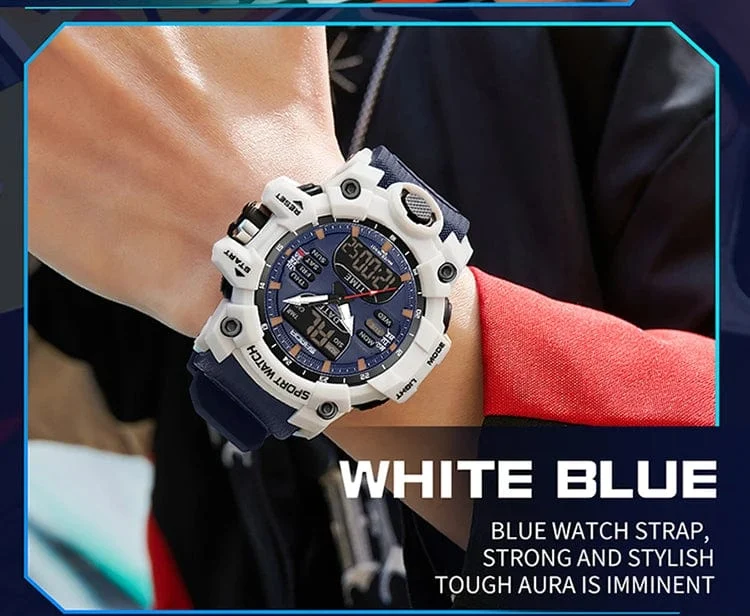 Sanda 6126 Herren-Armbanduhr mit digitaler LED-Anzeige, 3 ATM wasserdicht, Uhrwerk, Chronograph, Sportarmband aus Kunstharz