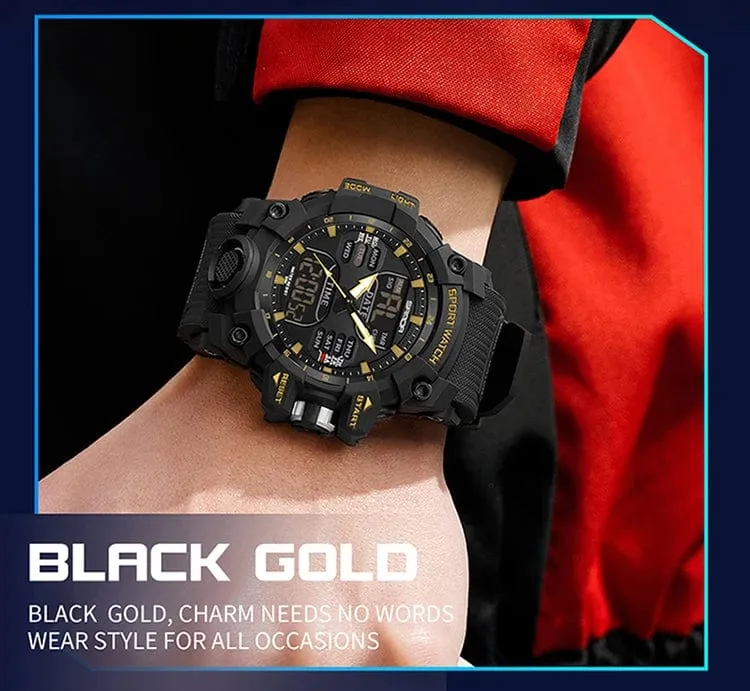 Sanda 6126 Herren-Armbanduhr mit digitaler LED-Anzeige, 3 ATM wasserdicht, Uhrwerk, Chronograph, Sportarmband aus Kunstharz