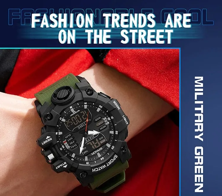 Sanda 6126 Herren-Armbanduhr mit digitaler LED-Anzeige, 3 ATM wasserdicht, Uhrwerk, Chronograph, Sportarmband aus Kunstharz
