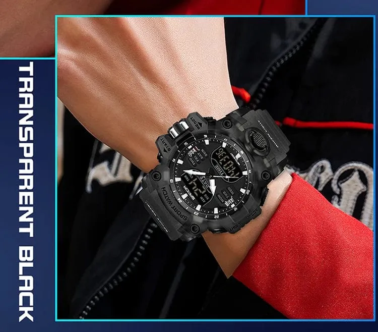 Sanda 6126 Herren-Armbanduhr mit digitaler LED-Anzeige, 3 ATM wasserdicht, Uhrwerk, Chronograph, Sportarmband aus Kunstharz