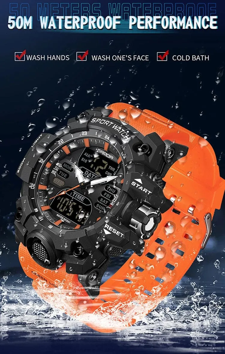 Sanda 6126 Herren-Armbanduhr mit digitaler LED-Anzeige, 3 ATM wasserdicht, Uhrwerk, Chronograph, Sportarmband aus Kunstharz