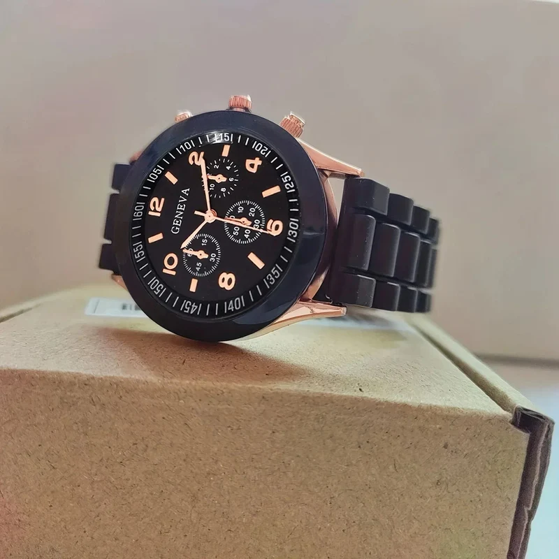 Stilvolle runde Zeiger-Quarzuhr, Sportarmbanduhr mit dreifachem Zifferblatt und Silikonarmband für Damen und Herren, ideale Wahl als Geschenk