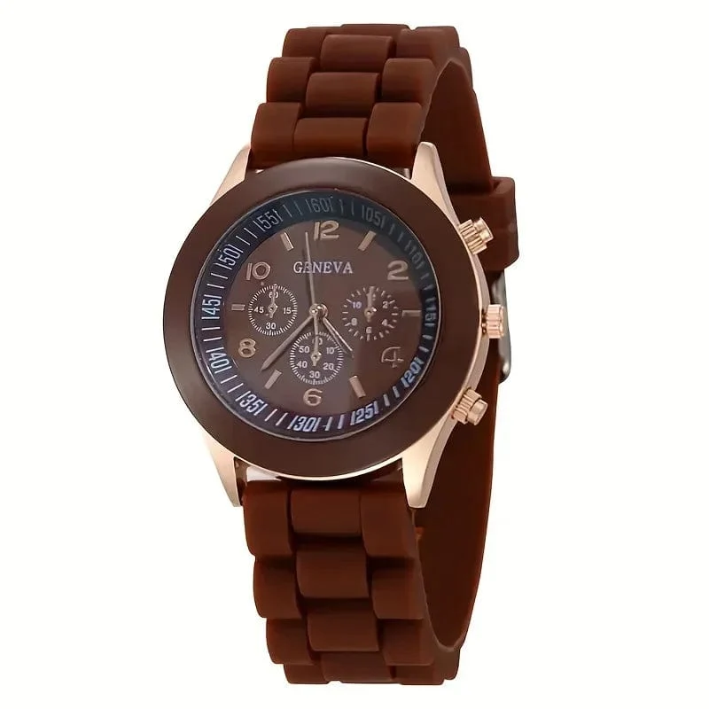 Stilvolle runde Zeiger-Quarzuhr, Sportarmbanduhr mit dreifachem Zifferblatt und Silikonarmband für Damen und Herren, ideale Wahl als Geschenk