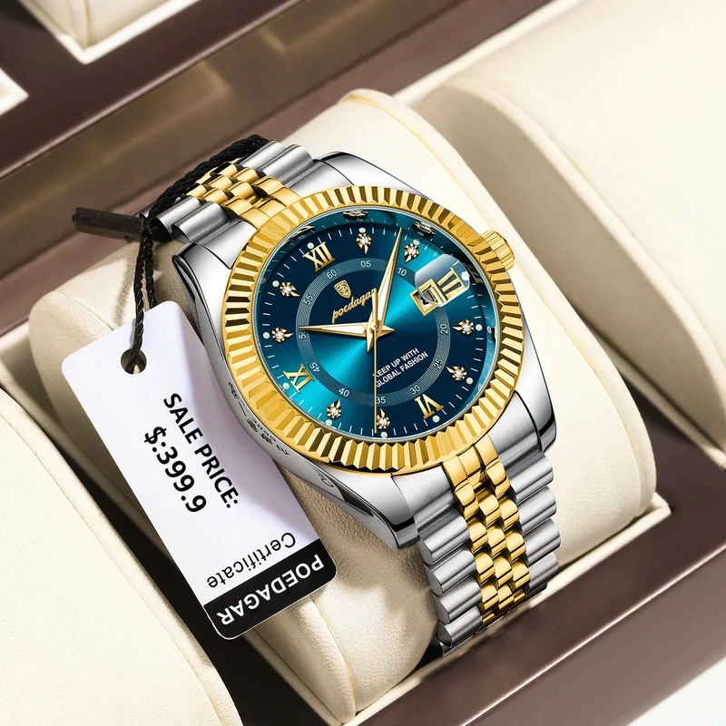 POEDAGAR Luxus Sport Armbanduhr Für Mann Wasserdicht Leucht Datum Männer Uhr Quarz Edelstahl Herren Uhren Männlich Reloj + box