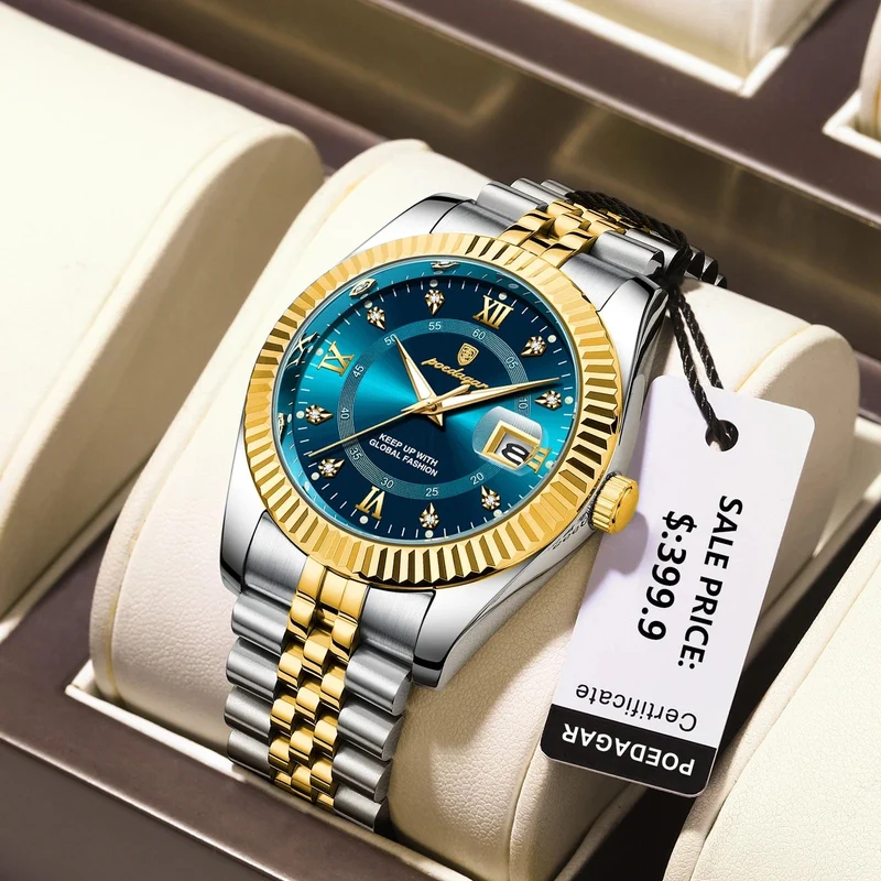 POEDAGAR Luxus Sport Armbanduhr Für Mann Wasserdicht Leucht Datum Männer Uhr Quarz Edelstahl Herren Uhren Männlich Reloj + box