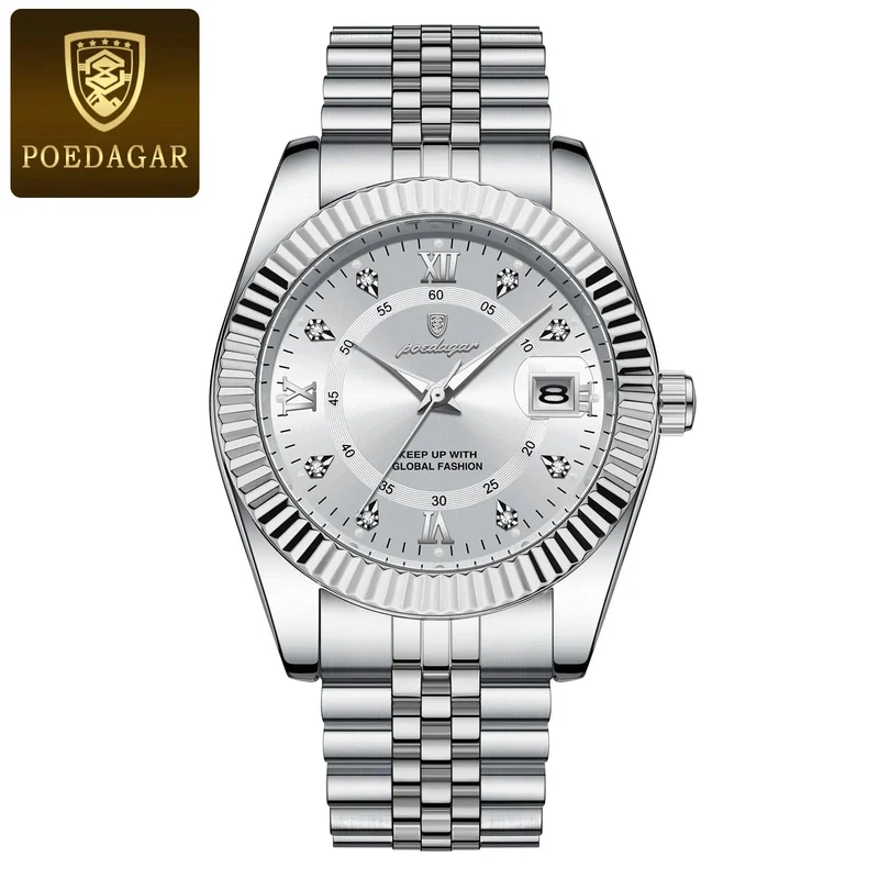 POEDAGAR Luxus Sport Armbanduhr Für Mann Wasserdicht Leucht Datum Männer Uhr Quarz Edelstahl Herren Uhren Männlich Reloj + box