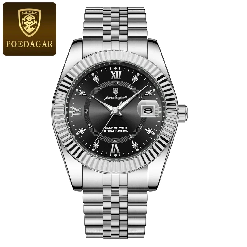 POEDAGAR Luxus Sport Armbanduhr Für Mann Wasserdicht Leucht Datum Männer Uhr Quarz Edelstahl Herren Uhren Männlich Reloj + box