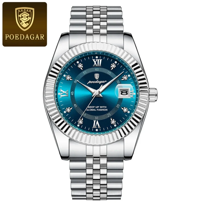 POEDAGAR Luxus Sport Armbanduhr Für Mann Wasserdicht Leucht Datum Männer Uhr Quarz Edelstahl Herren Uhren Männlich Reloj + box