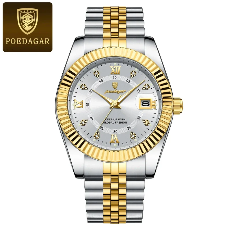 POEDAGAR Luxus Sport Armbanduhr Für Mann Wasserdicht Leucht Datum Männer Uhr Quarz Edelstahl Herren Uhren Männlich Reloj + box