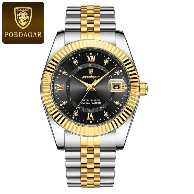 POEDAGAR Luxus Sport Armbanduhr Für Mann Wasserdicht Leucht Datum Männer Uhr Quarz Edelstahl Herren Uhren Männlich Reloj + box
