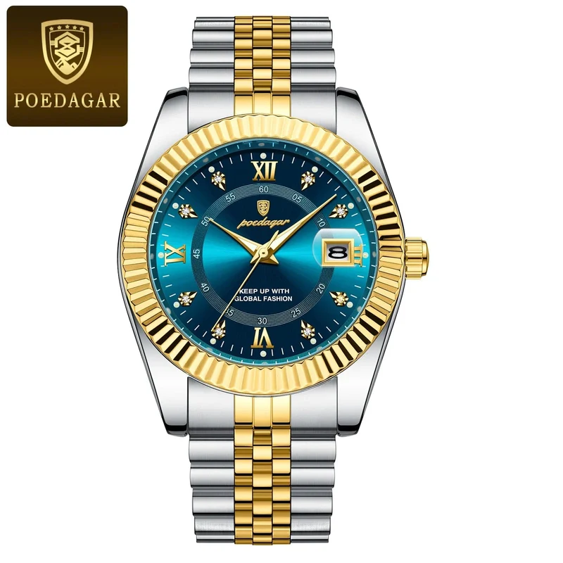 POEDAGAR Luxus Sport Armbanduhr Für Mann Wasserdicht Leucht Datum Männer Uhr Quarz Edelstahl Herren Uhren Männlich Reloj + box