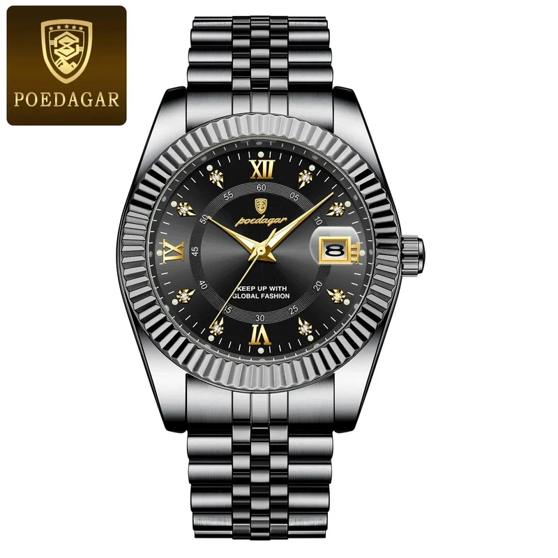 POEDAGAR Luxus Sport Armbanduhr Für Mann Wasserdicht Leucht Datum Männer Uhr Quarz Edelstahl Herren Uhren Männlich Reloj + box