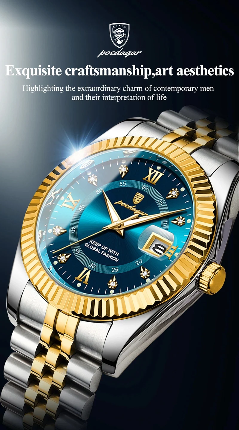 POEDAGAR Luxus Sport Armbanduhr Für Mann Wasserdicht Leucht Datum Männer Uhr Quarz Edelstahl Herren Uhren Männlich Reloj + box