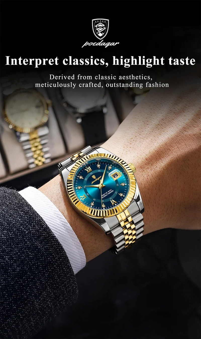 POEDAGAR Luxus Sport Armbanduhr Für Mann Wasserdicht Leucht Datum Männer Uhr Quarz Edelstahl Herren Uhren Männlich Reloj + box