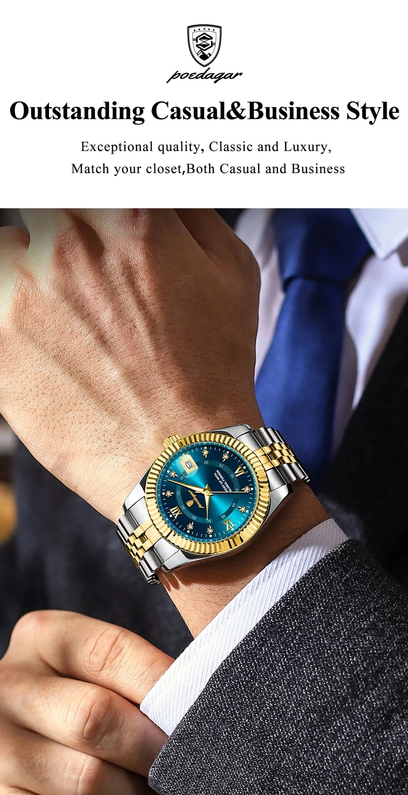 POEDAGAR Luxus Sport Armbanduhr Für Mann Wasserdicht Leucht Datum Männer Uhr Quarz Edelstahl Herren Uhren Männlich Reloj + box