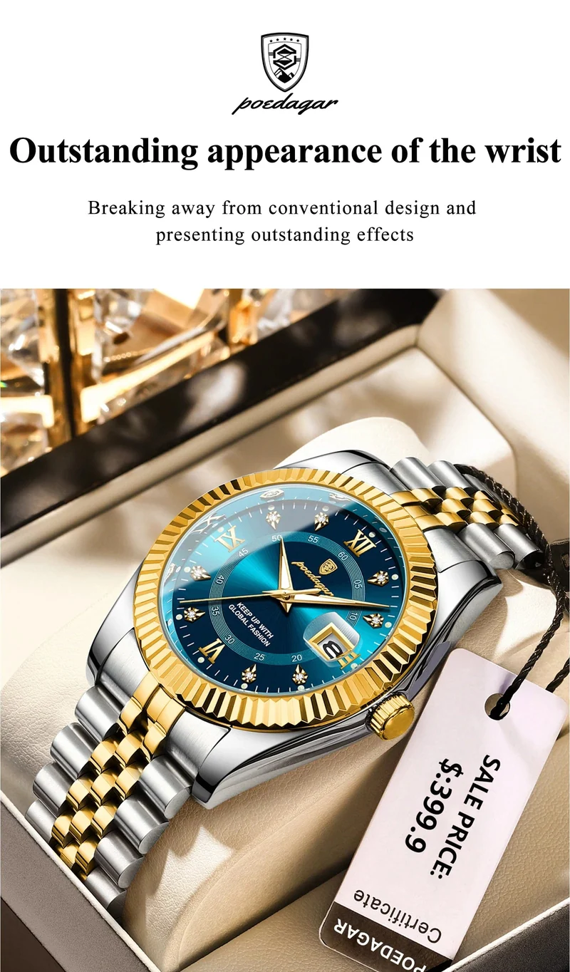 POEDAGAR Luxus Sport Armbanduhr Für Mann Wasserdicht Leucht Datum Männer Uhr Quarz Edelstahl Herren Uhren Männlich Reloj + box