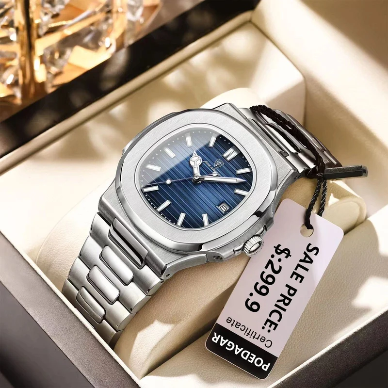 2023 neue POEDAGAR Luxus Uhr Business Wasserdichte Männliche Uhr Leucht Datum Edelstahl Quadrat Quarz Männer Uhr reloj hombre