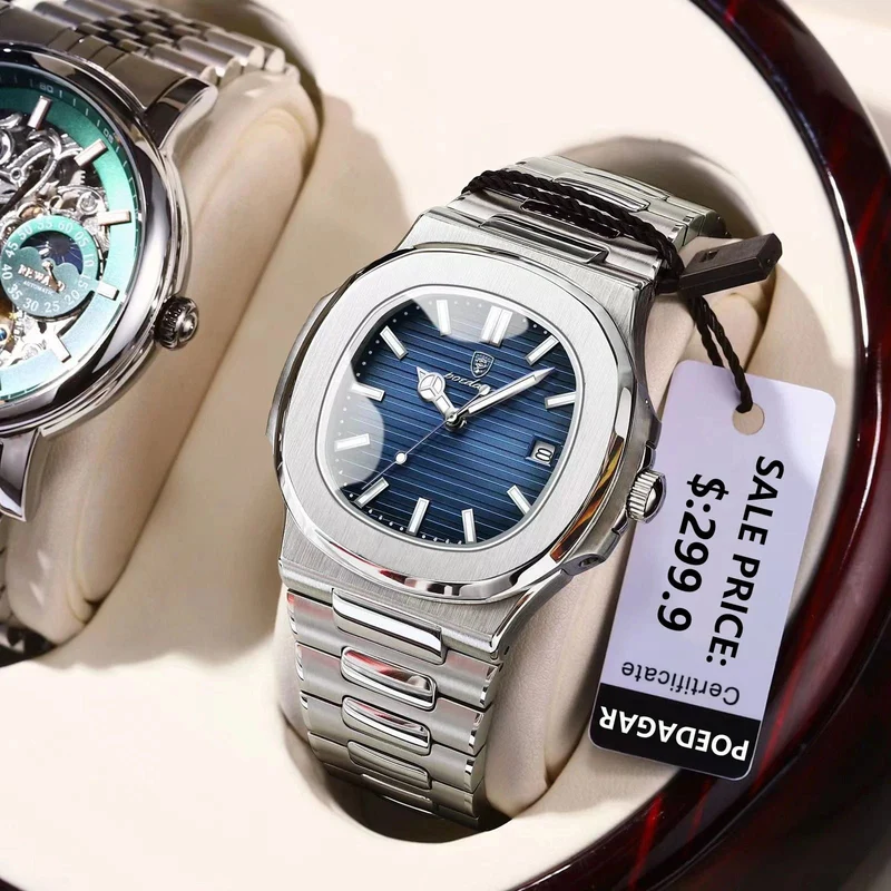 2023 neue POEDAGAR Luxus Uhr Business Wasserdichte Männliche Uhr Leucht Datum Edelstahl Quadrat Quarz Männer Uhr reloj hombre