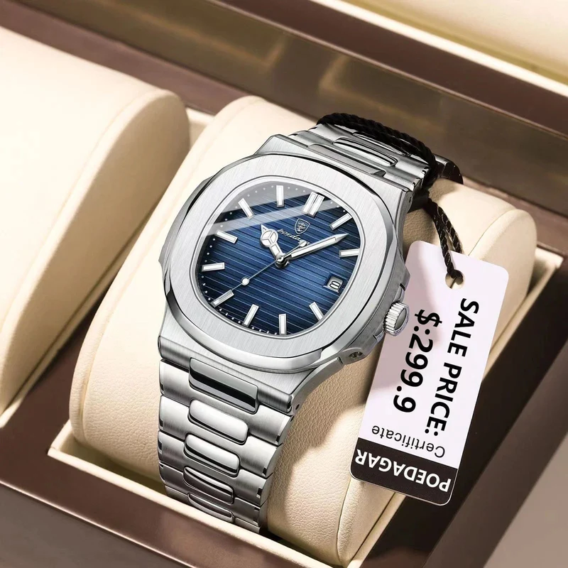 2023 neue POEDAGAR Luxus Uhr Business Wasserdichte Männliche Uhr Leucht Datum Edelstahl Quadrat Quarz Männer Uhr reloj hombre