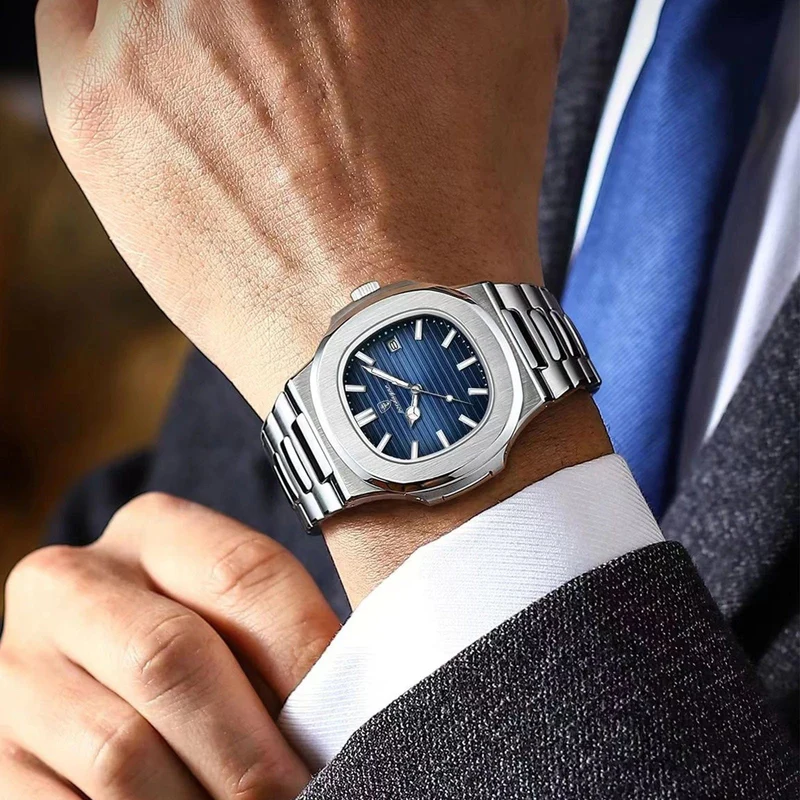 2023 neue POEDAGAR Luxus Uhr Business Wasserdichte Männliche Uhr Leucht Datum Edelstahl Quadrat Quarz Männer Uhr reloj hombre