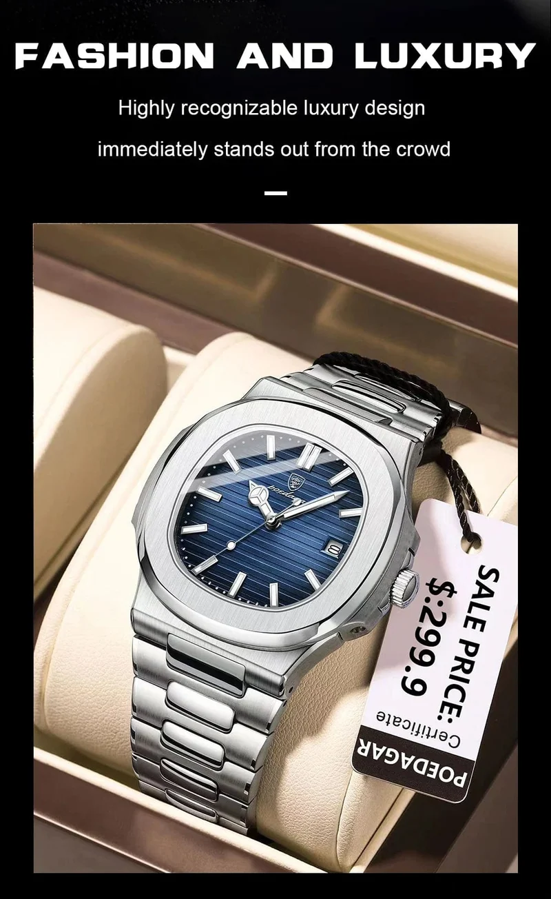 2023 neue POEDAGAR Luxus Uhr Business Wasserdichte Männliche Uhr Leucht Datum Edelstahl Quadrat Quarz Männer Uhr reloj hombre