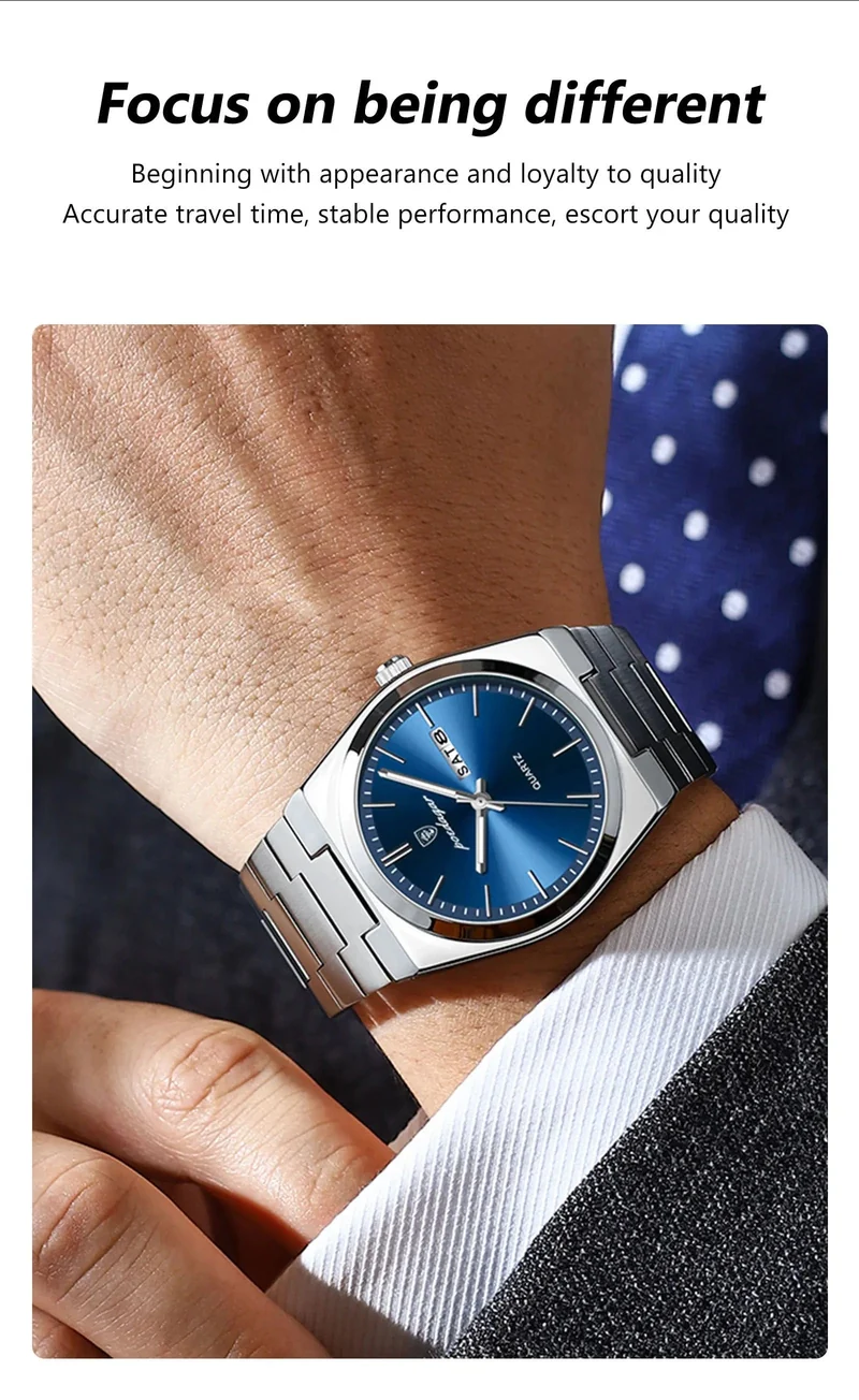 POEDAGAR Luxus-Armbanduhr für Herren, wasserdicht, leuchtend, Datum, Woche, Edelstahl, lässige Quarzuhr für Herren, Herrenuhr + Box