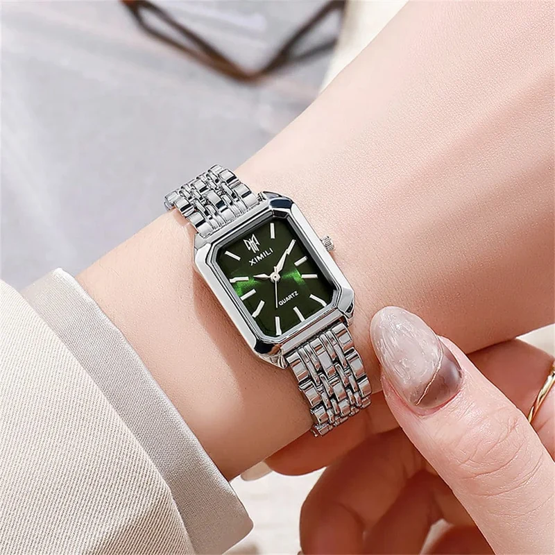 Luxus Damen Mode Quarzuhr Einfache Skala Quadrat Qualität Vergoldet Frauen Uhren Business Edelstahl Klapp Uhr