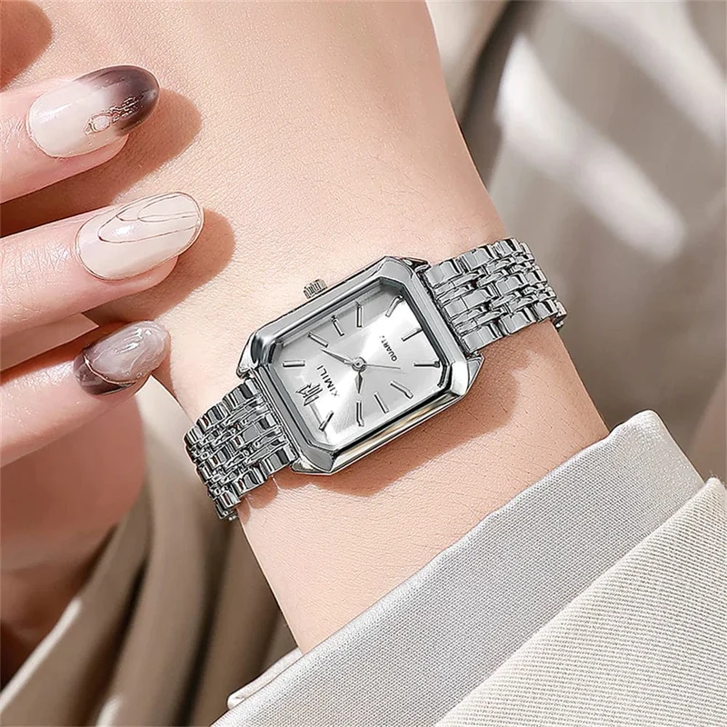 Luxus Damen Mode Quarzuhr Einfache Skala Quadrat Qualität Vergoldet Frauen Uhren Business Edelstahl Klapp Uhr